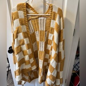 Miss Love oversized checkered cardigan with bell sleeves, women's small